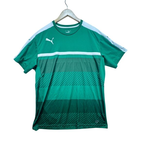 Puma Mens DryCell Soccer T-Shirt Size XL Green Striped Sportswear Short Sleeve - Picture 1 of 12